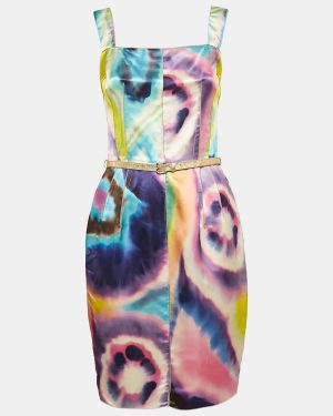 Dolce & Gabbana Multicolor Tie-Dye Print Satin Sheath Dress S