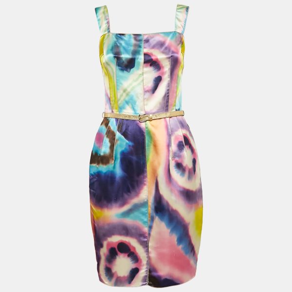 Dolce & Gabbana Multicolor Tie-Dye Print Satin Sheath Dress S