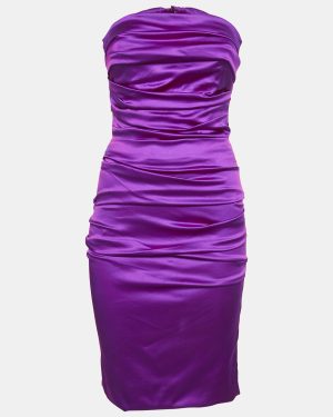 Dolce & Gabbana Pink Silk Ruched Strapless Mini Dress S