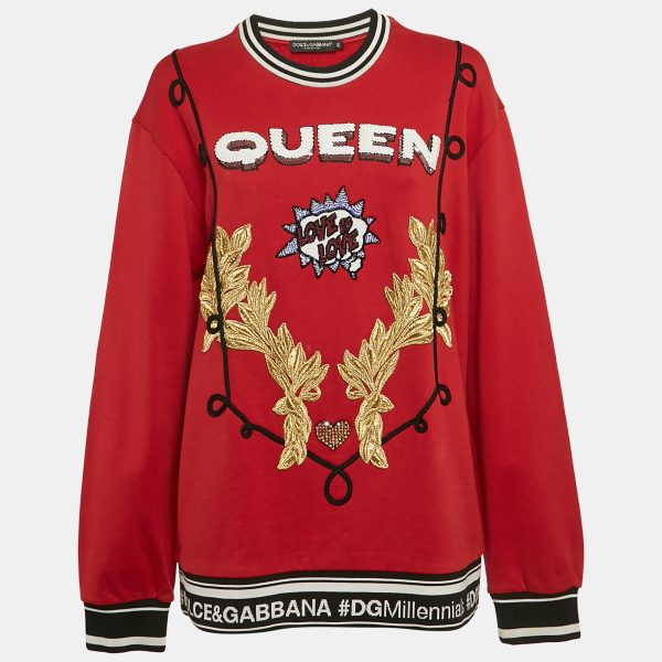 Dolce & Gabbana Red Queen Love Applique Cotton Sweatshirt S