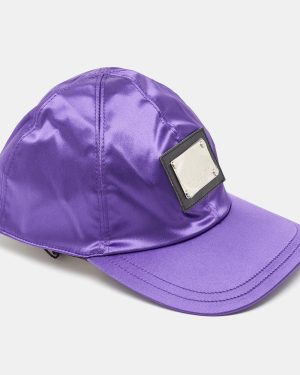 Dolce & Gabbana Vintage Purple Satin Logo Patch Cap Size 56