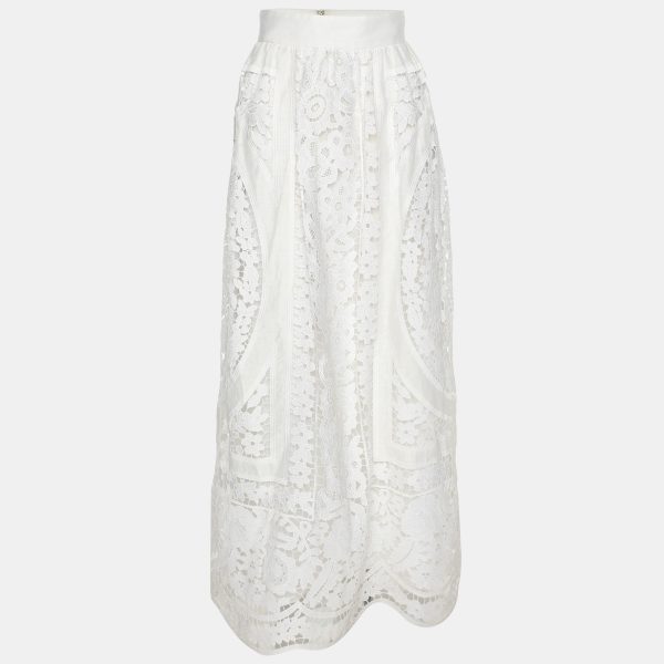 Dolce & Gabbana White Embroidered Cotton Maxi Skirt M
