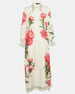 Dolce & Gabbana White Floral Print Silk Button Up Maxi Dress M