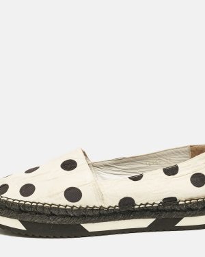Dolce & Gabbana White/Black Canvas Polka Dot Print Flat Espadrilles Size 39