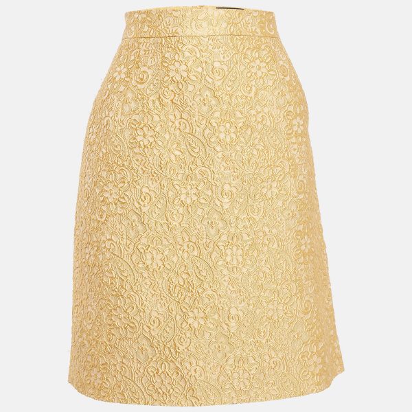 Dolce & Gabbana Yellow Textured Jacquard Pencil Skirt M