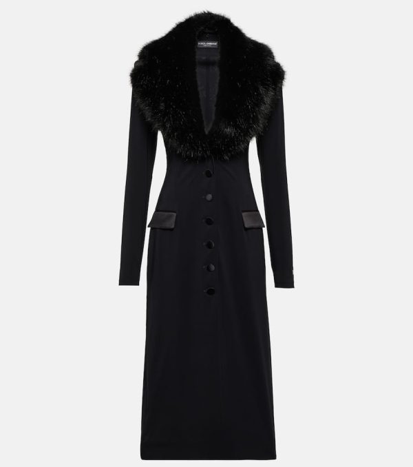 Dolce&Gabbana Faux-fur trimmed silk georgette coat