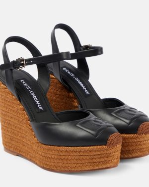 Dolce&Gabbana Logo embroidered leather wedge espadrilles
