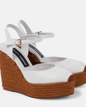 Dolce&Gabbana Logo embroidered leather wedge espadrilles