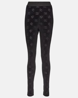 Dolce&Gabbana Logo high-rise cotton velvet leggings