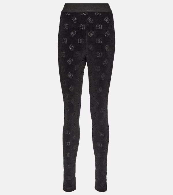 Dolce&Gabbana Logo high-rise cotton velvet leggings