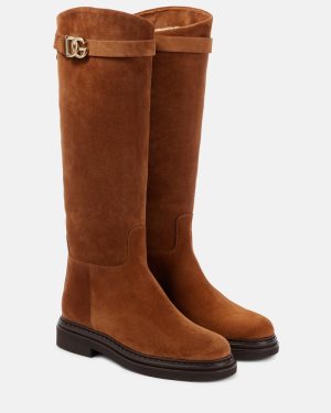 Dolce&Gabbana Logo suede knee-high boots