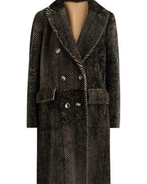 Dom Goor Herringbone Reversible Shearling Coat - Black - 14 (UK14 / L)