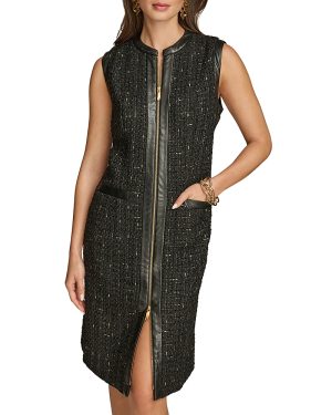 Donna Karan Faux Leather Tweed Shift Dress