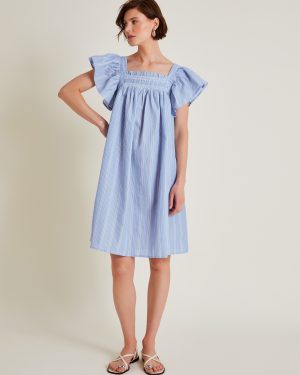 Dora Smock Frill Mini Dress Blue