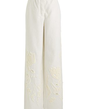 Dorothee Schumacher Embroidered Beauty Straight-leg Linen Trousers - Off White - 5 (XL)