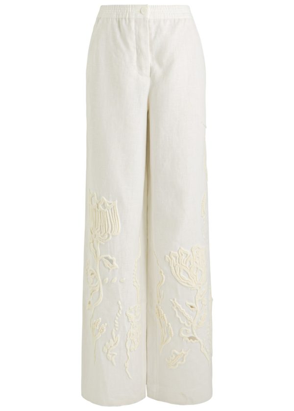 Dorothee Schumacher Embroidered Beauty Straight-leg Linen Trousers - Off White - 5 (XL)