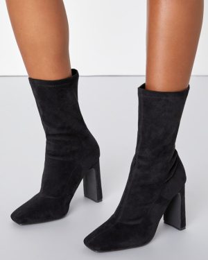 Dorri Black Suede Mid-Calf Sock Boots