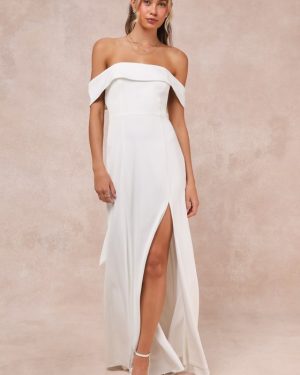 Dose of Love Ivory Satin Off-the-Shoulder Mermaid Maxi Dress