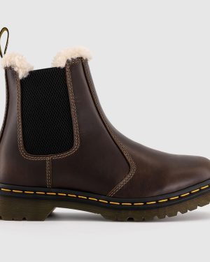 Dr. Martens Womens 2976 Leonore Fur Lined Boots Dark Khaki Orleans Green, 3