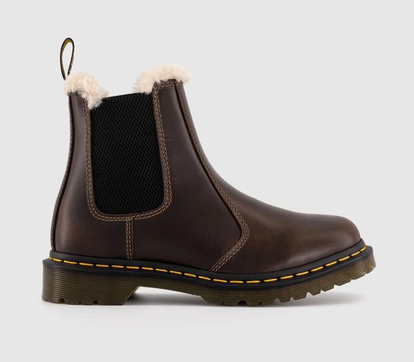 Dr. Martens Womens 2976 Leonore Fur Lined Boots Dark Khaki Orleans Green, 3
