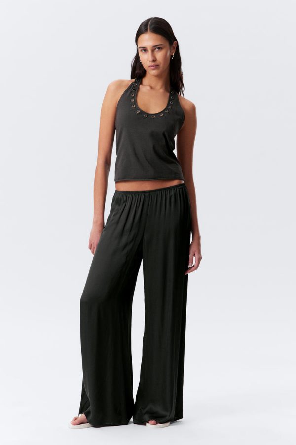 Draped Wide-Leg Satin Trousers