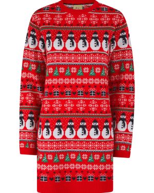 Dress Women's Flakey Novelty Knitted Christmas Jumper Dress in Tokyo Red - Merry Christmas / 12/M - Tokyo Laundry