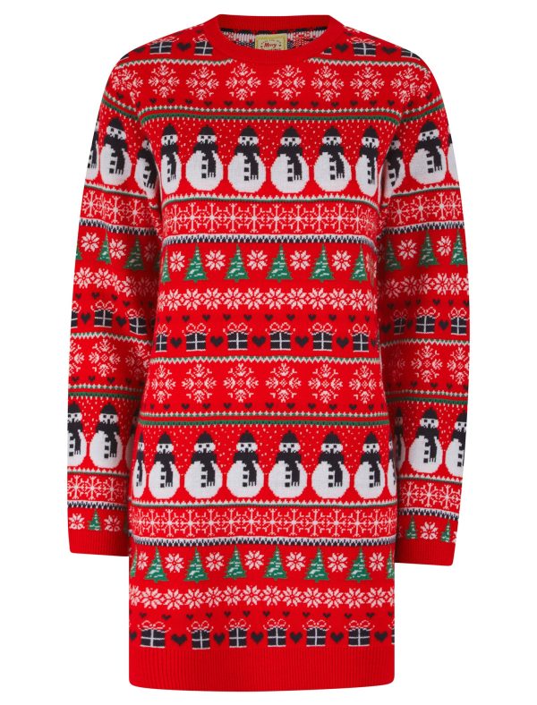 Dress Women's Flakey Novelty Knitted Christmas Jumper Dress in Tokyo Red - Merry Christmas / 12/M - Tokyo Laundry