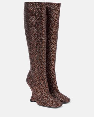 Dries Van Noten 105 glitter wedge knee-high boots