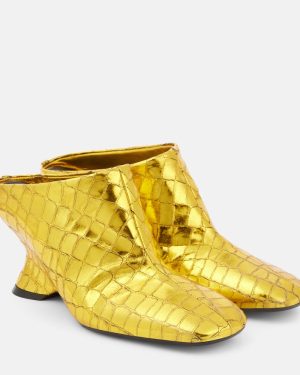 Dries Van Noten Croc-effect leather wedge mules