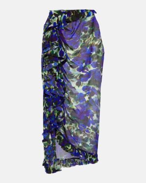 Dries Van Noten Floral ruffle-trimmed satin midi skirt