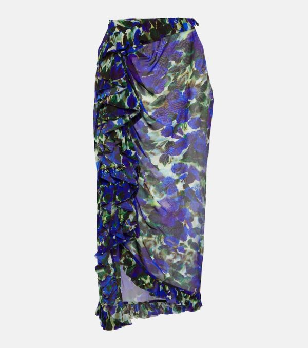 Dries Van Noten Floral ruffle-trimmed satin midi skirt