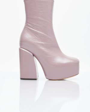 Dries Van Noten Platform Heel Leather Boots - Woman Boots Lilac Eu - 41