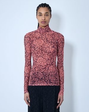 Dries Van Noten Printed Mesh Top - Woman Tops Pink Xs