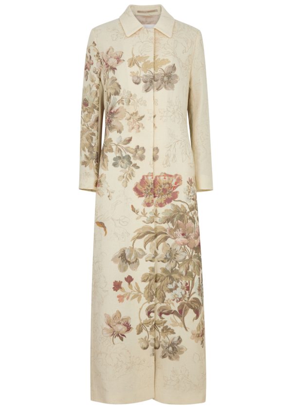 Dries Van Noten Rilkes Floral-print Wool Coat - Beige - 42 (UK14 / L)