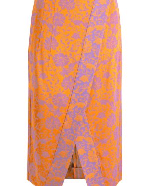 Dries Van Noten Somina Embroidered Pencil Midi Skirt - Orange - 40 (UK12 / M)