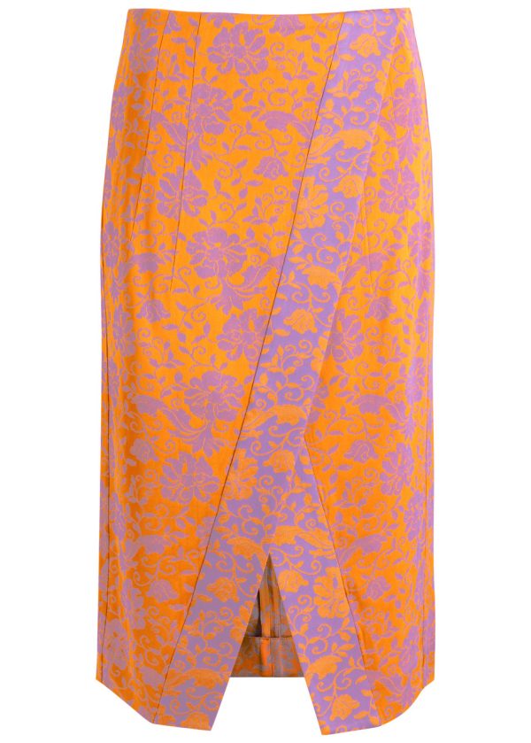Dries Van Noten Somina Embroidered Pencil Midi Skirt - Orange - 40 (UK12 / M)