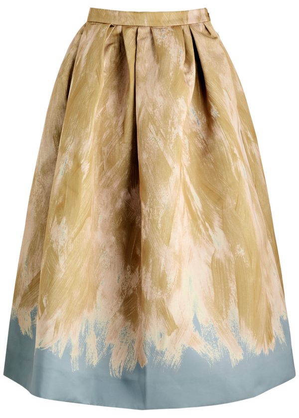 Dries Van Noten Soni Printed Satin Midi Skirt - Beige - 40 (UK12 / M)