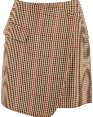Dries Van Noten Sougies Checked Wool Wrap Mini Skirt - Rust - 40 (UK12 / M)