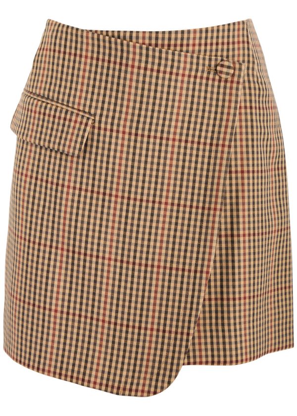 Dries Van Noten Sougies Checked Wool Wrap Mini Skirt - Rust - 40 (UK12 / M)