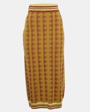 Dries van Noten Yellow/Brown Checked Knit Midi Skirt M