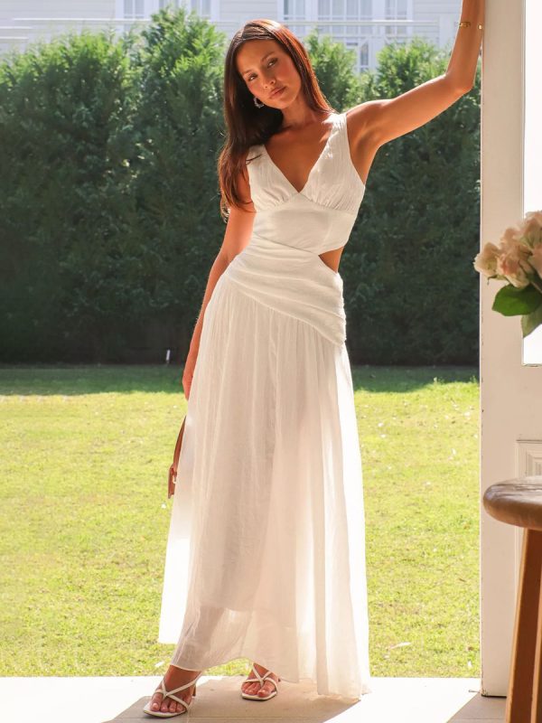Drop Waist Sleeveless V-Neck Maxi Dress With Cut-Out 2025