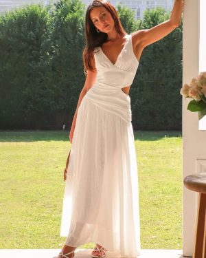 Drop Waist Sleeveless V-Neck Maxi Dress With Cut-Out 2025