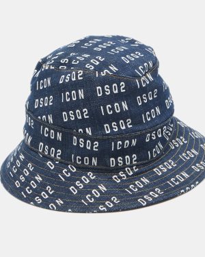 Dsquared2 Blue Logo Print Denim Bucket Hat