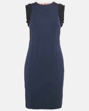 Dsquared2 Navy Blue Wool Blend Embellished Sleeve Sheath Dress M