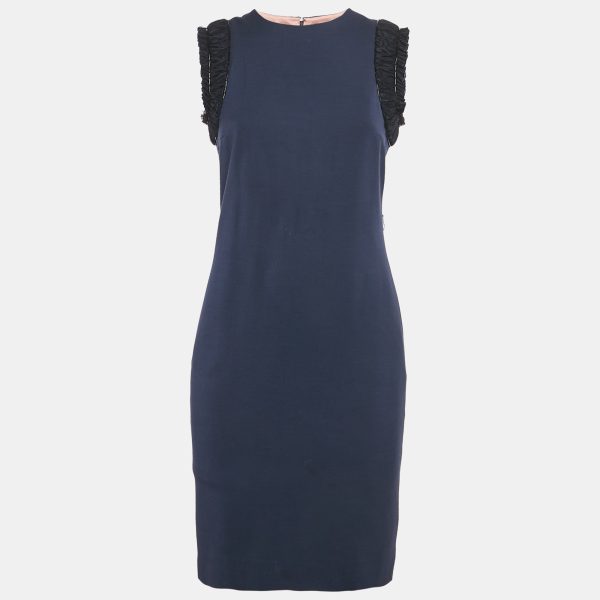 Dsquared2 Navy Blue Wool Blend Embellished Sleeve Sheath Dress M