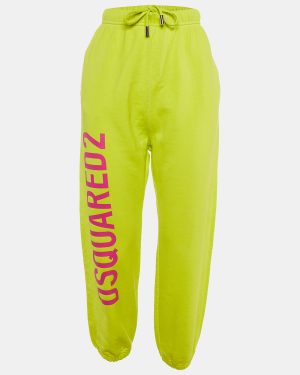 Dsquared2 Neon Green Cotton Knit Logo Printed Joggers XS