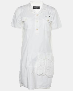 Dsquared2 White Cotton Button Front Shift Dress M