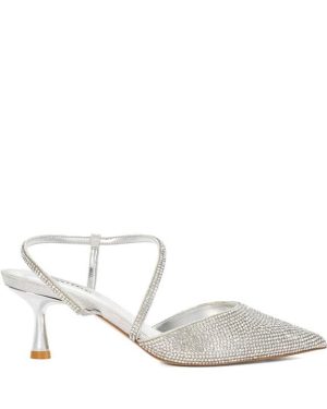 Dune London Hotfix Kitten Heel Slingbacks - Silver