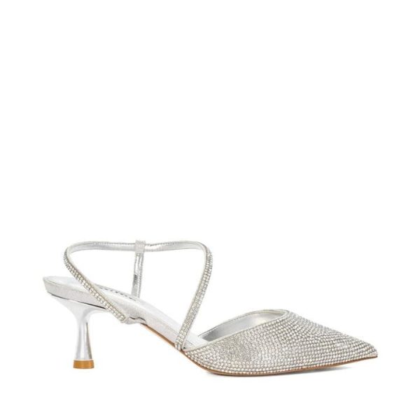 Dune London Hotfix Kitten Heel Slingbacks - Silver