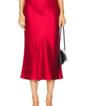 EAVES Chana Silk Midi Skirt in Red. Size XS, XXS.